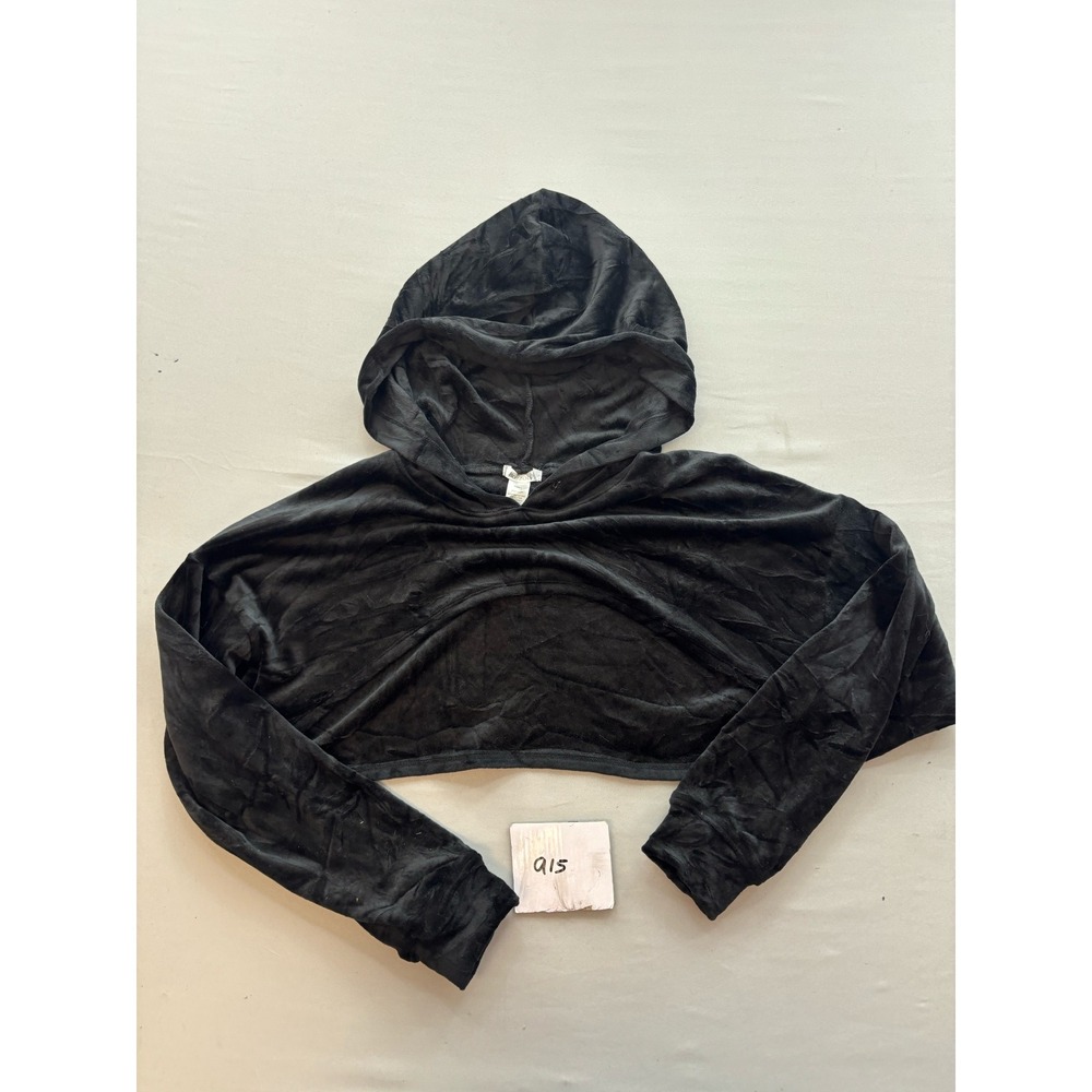 Bozzolo Womens Black Velour Cropped Hoodie Long Sleeve Pullover HT13103 Small